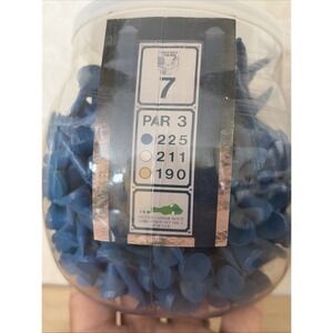 Blue Plastic Golf Tees Set w/ Yardage Marker Label 225 Par 3 Open Container
